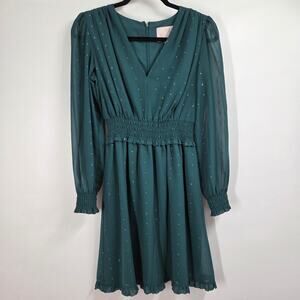 Gal Meets Glam women SZ 2 Everlyn Green Stretch Crepe Pleated Flare Dress Party
